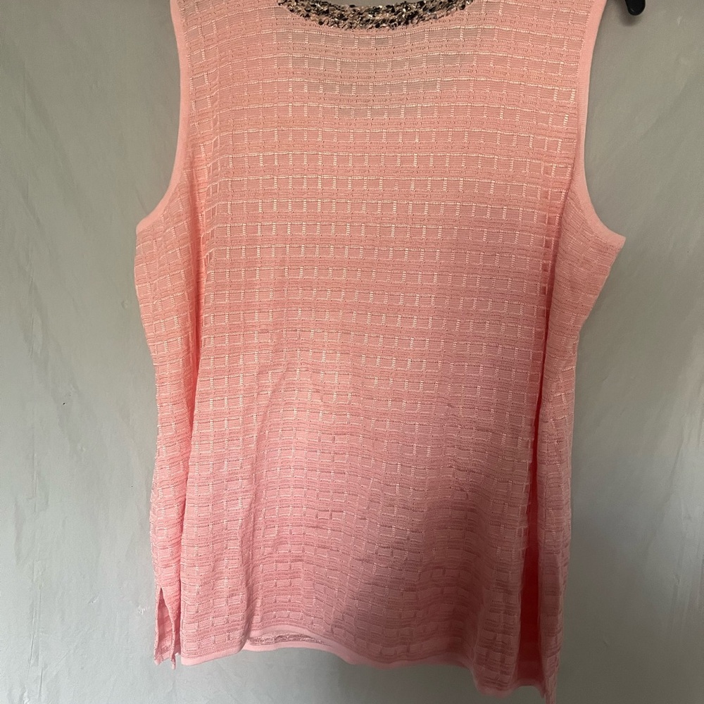 Misook Pink Textured Knit Cardigan & tank single hook pockets 3/4 sleeve XL - Picture 9 of 9
